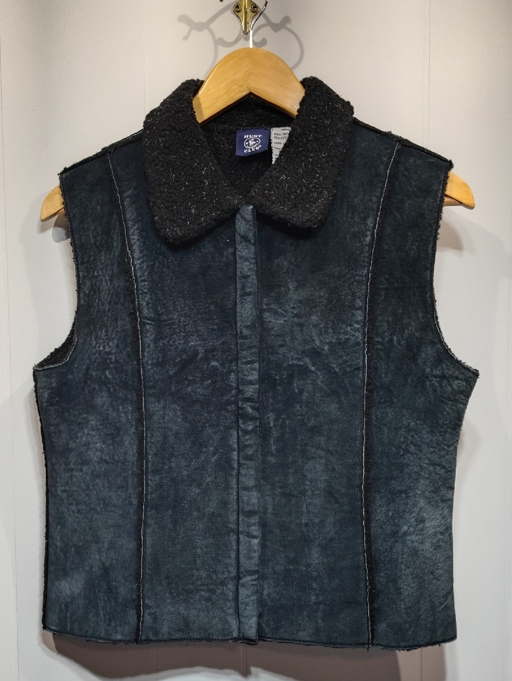 Vintage Hunt Club Black Leather Sherpa Vest Lined Full Zip Jacket Medium